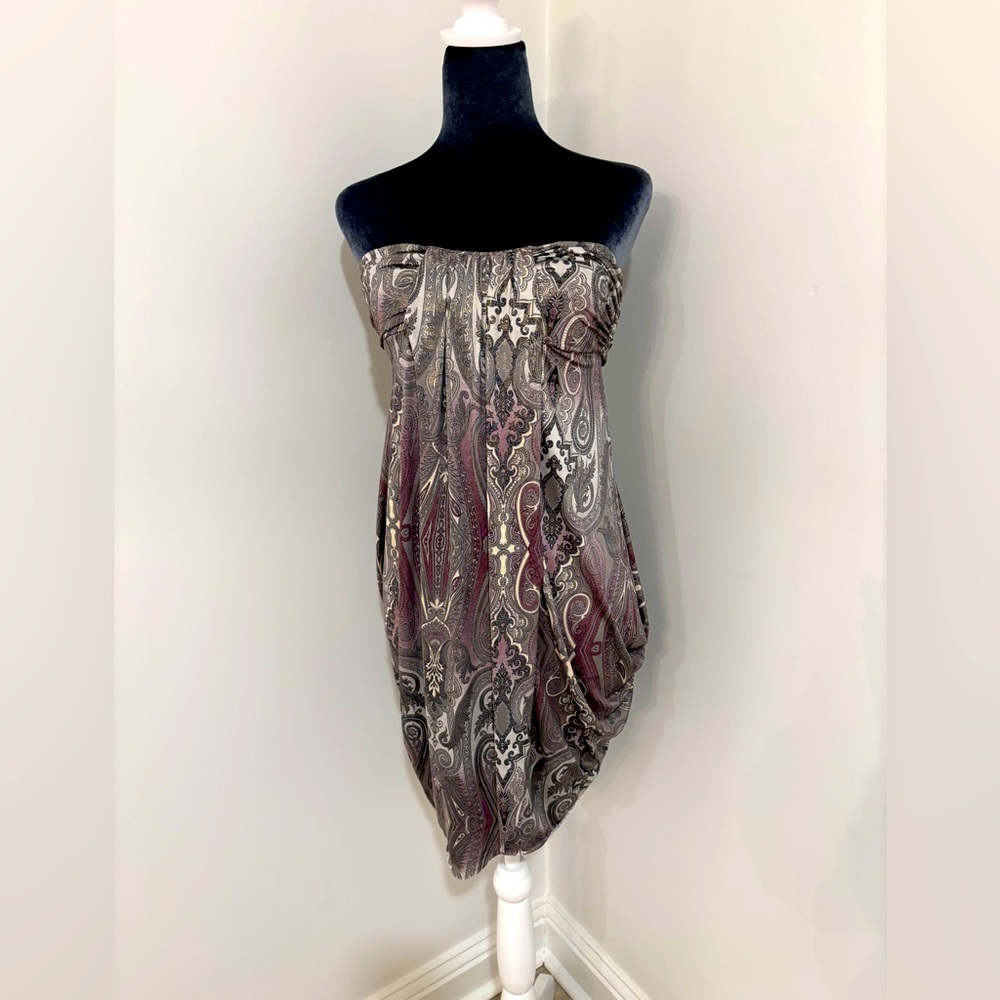 S-Twelve Metallic Paisley Strapless Dress Size S